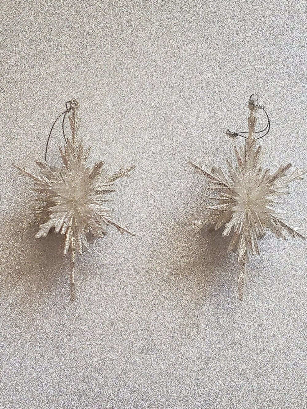 White Silver Starburst Christmas Tree Ornaments Set of 2